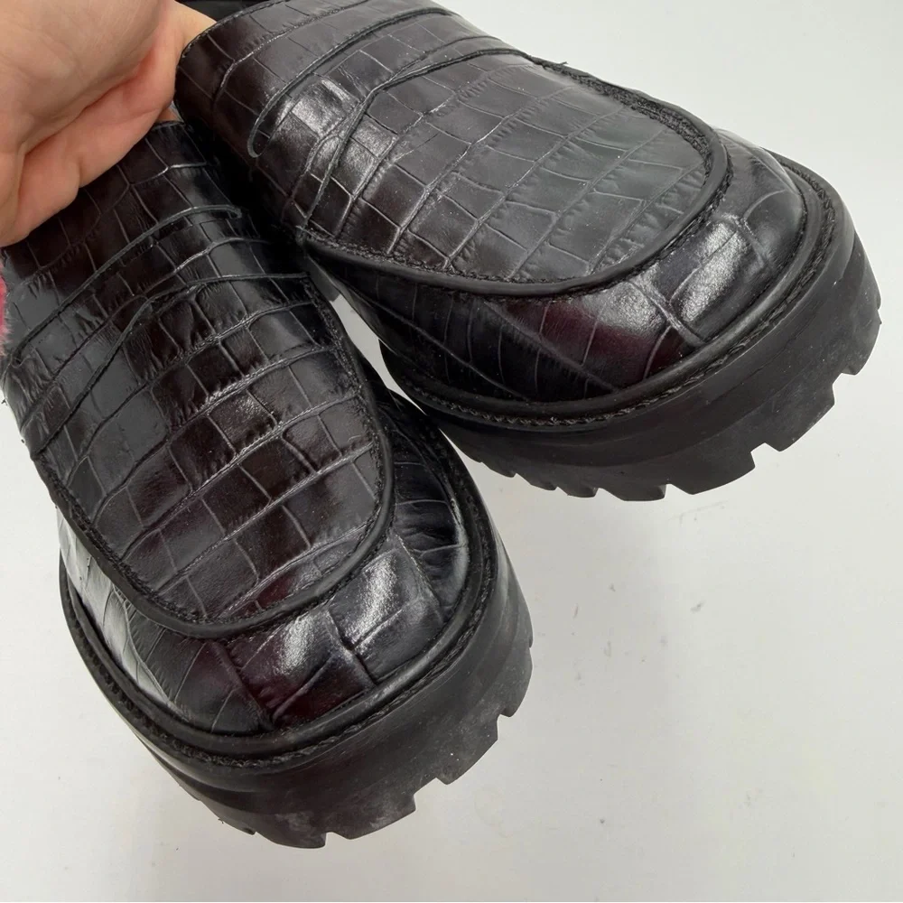 NEW Everlane Black‎ Crocodile Leather Chunky Lug Sole Loafer in Size 10